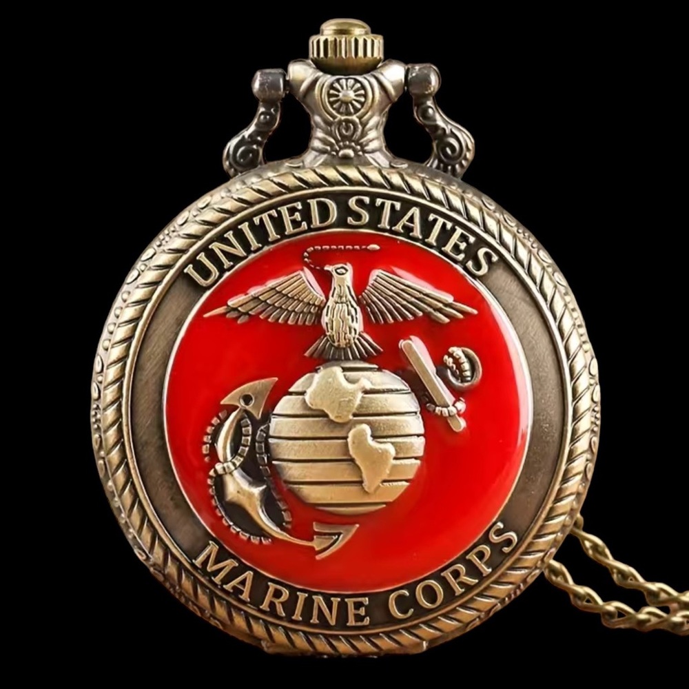 Pocket Watch US Marine Corps Steampunk Chain Quartz Watch Analog Retro Pendant - Picture 6 of 15